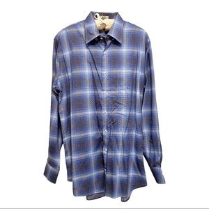 Peter Millar Men’s Classic Blue Plaid Button Down Casual Shirt Size Large